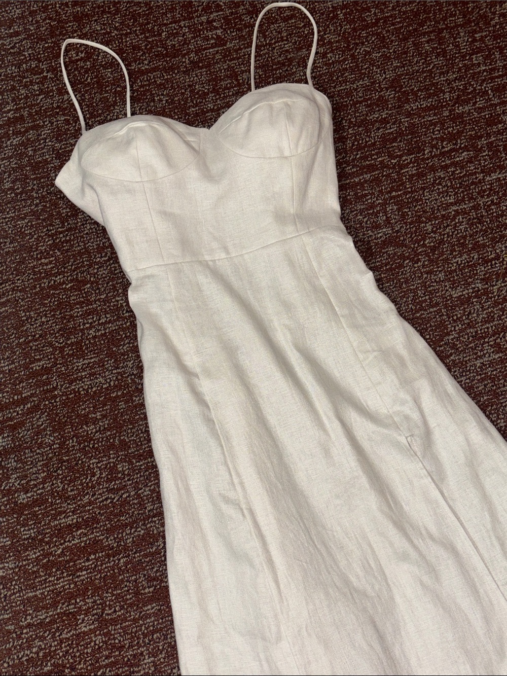 Reformation Jada linen midi dress cream tie waist high slit corset top open back - Picture 1 of 16